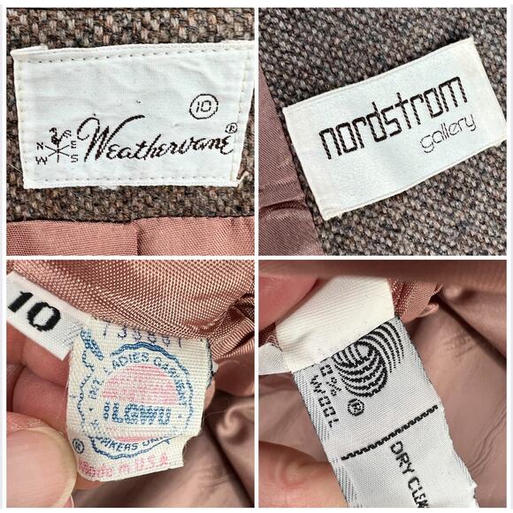 Vtg Nordstrom Weathervane Wool Skirt Suit Women Blazer 10 Skirt 12 Brown Tweed - Picture 8 of 10